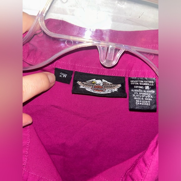 Women’s Harley Davidson Short Sleeve Fuscia Button Up Shirt Size 2W - Picture 9 of 10